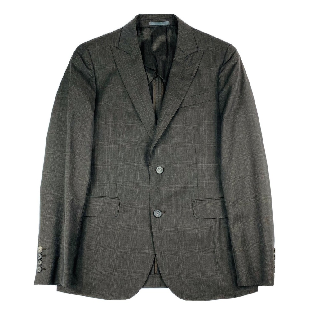Hardy Amies Charcoal Brown Checked Pure Wool Portugal‎ Blazer 38R NWOT